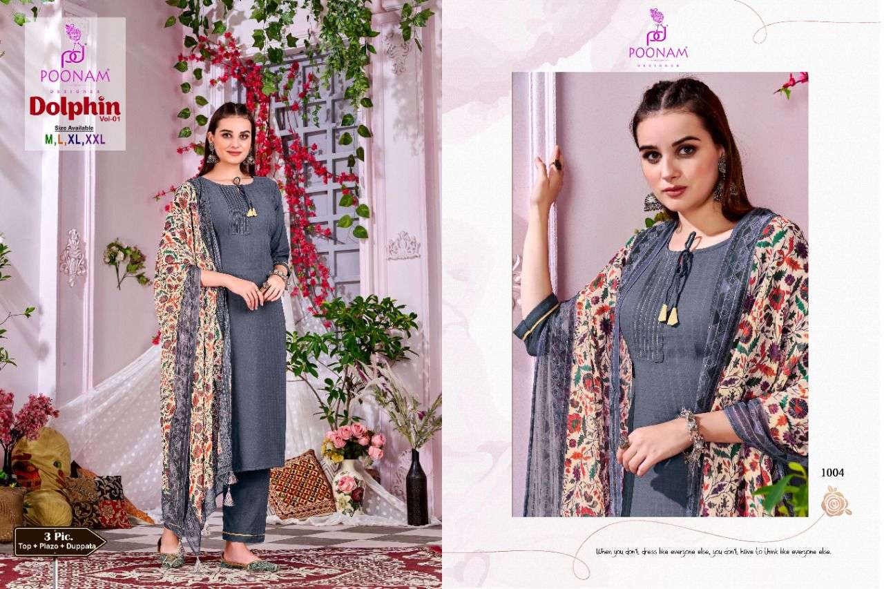 Poonam Designer- Dolphin Vol-01-fabric-viscose-dobby-aline-kurti-fancy-fabric-plazo-pant-georgette-corset-work-digital-print-dupatta-1004